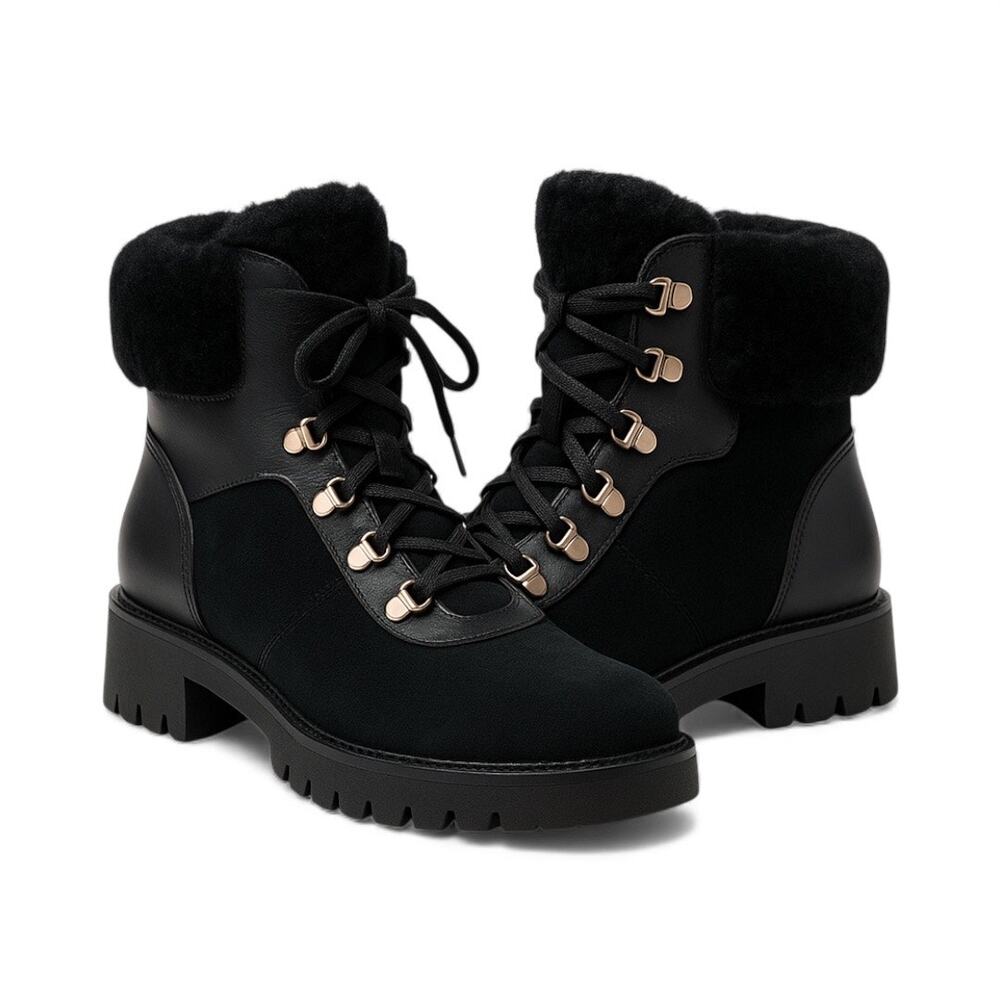 Cole Haan Zerogrand Explore Upstate Hiker Boots Black Suede Shearling Size 7.5